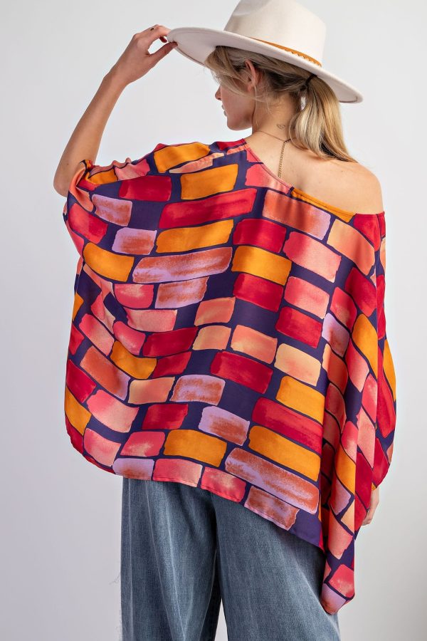 Easel Abstract Printed Mirabelle Satin Poncho Top Sale - Image 2