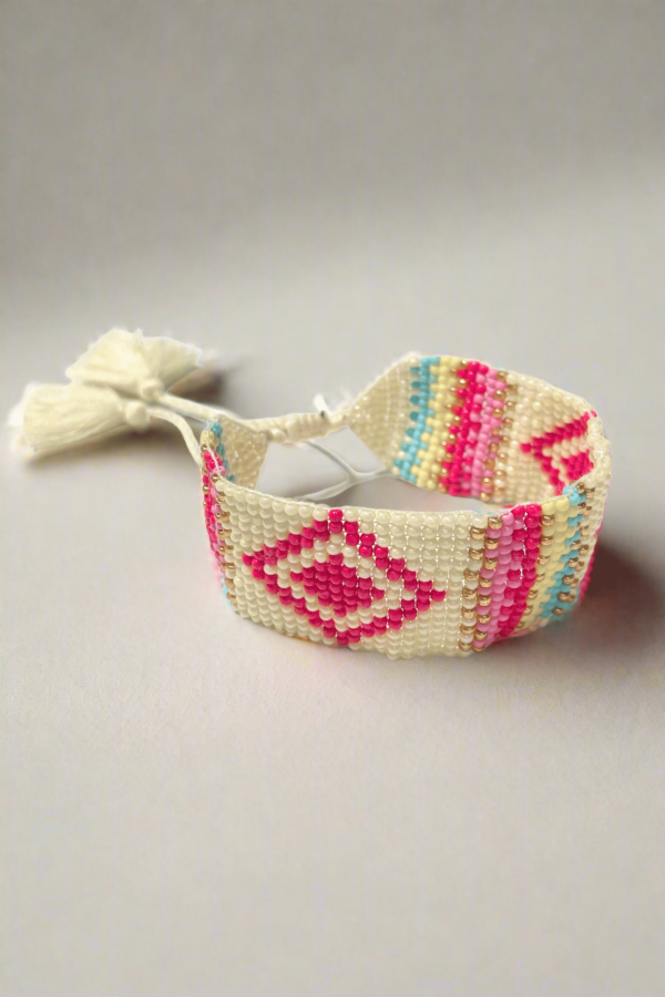Bright Tribal Pattern Beaded Self-Tie Tassel Bracelet Supply