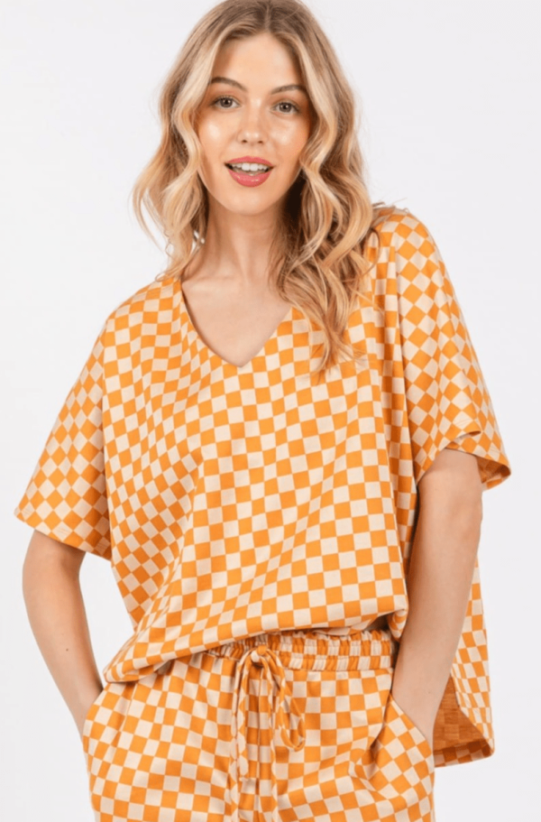 Ces Femme Game Day Checker Pattern V-neck Top on Sale